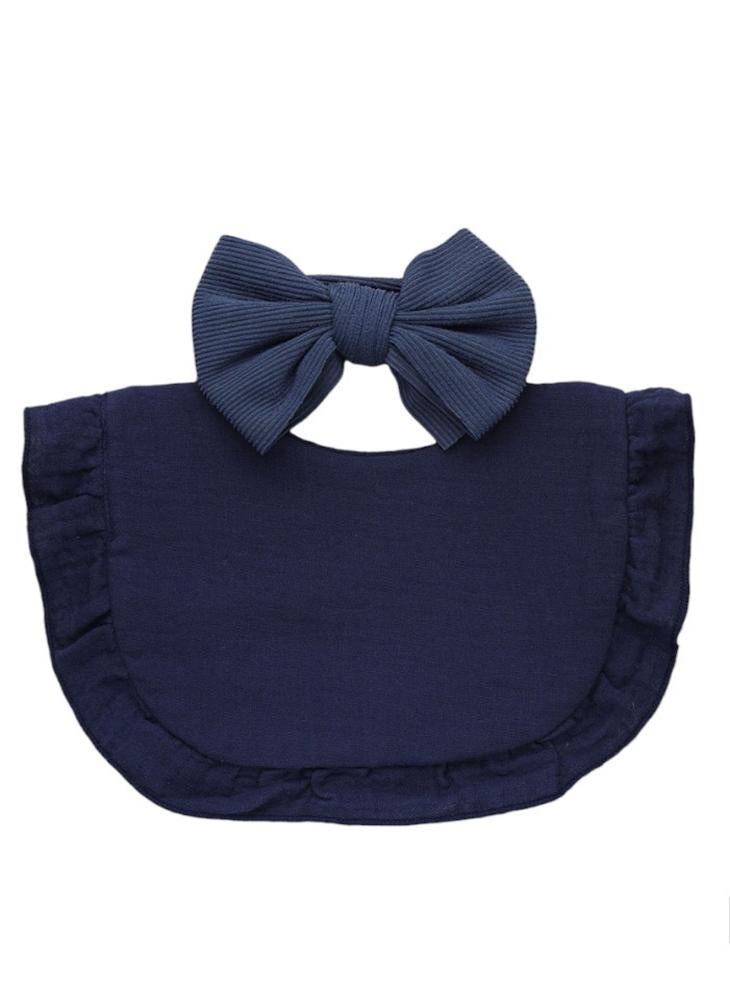 Bambimici Bambimici - Ava Small Ribbon Headband & Baby Bib Set - Navy Blue  - Image 1