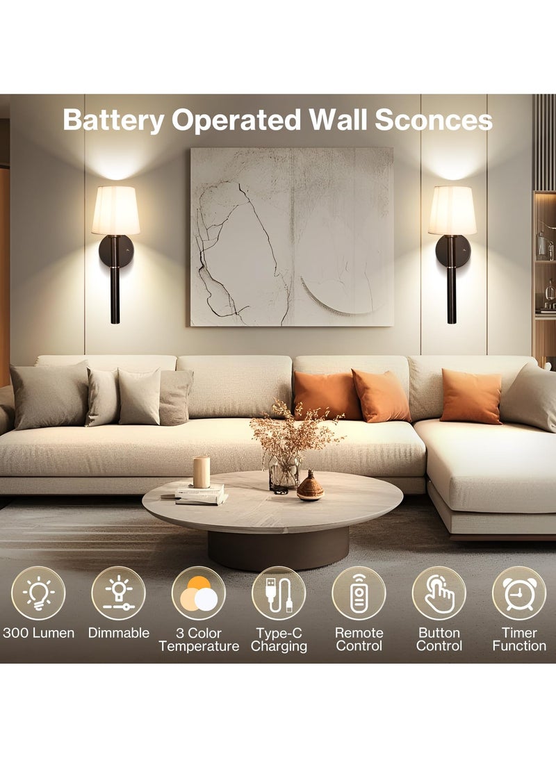 اكسيسن 2 قطعة شمعدان حائط قابل لإعادة الشحن، مصباح حائط مزود ببطارية مغناطيسية قابلة لإعادة الشحن بسعة 5200 مللي أمبير في الساعة، يدعم التعتيم، مؤقت وجهاز تحكم عن بعد، إضاءة لاسلكية لغرفة النوم،  الرواق، غرفة المعيشة - Image 2