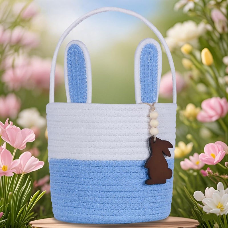 K-MLICE Easter Basket, Empty Easter Baskets for Kids Boys Girls with Bunny Tag Egg Basket Eater Gifts Basket Toddler Teens Babys First Easter Basket with Handle Gray - Image 2