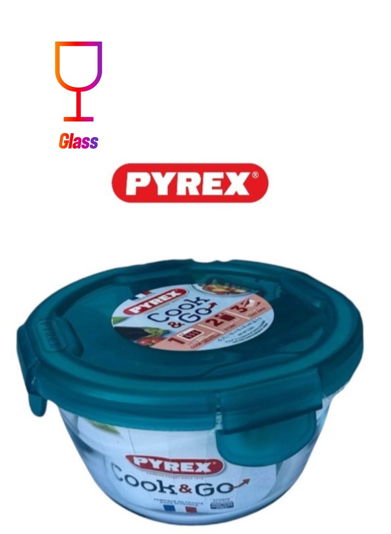 Pyrex Cook&Go 0.7L Round Storage Dish with Airtight Lid - Versatile Freezer-to-Oven Solution Green 0.7Liters - Image 1