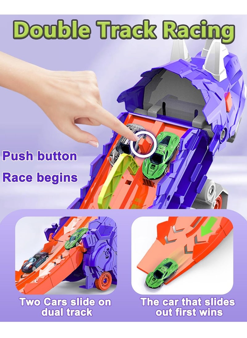 Transform Dinosaur Truck for Toddlers, Transporter Track Set with 8 Die-cast Vehicles Toys, Transforms into Triceratops Play Vehicles Gifts Set for 3+ Kids Boys Girls - Image 3