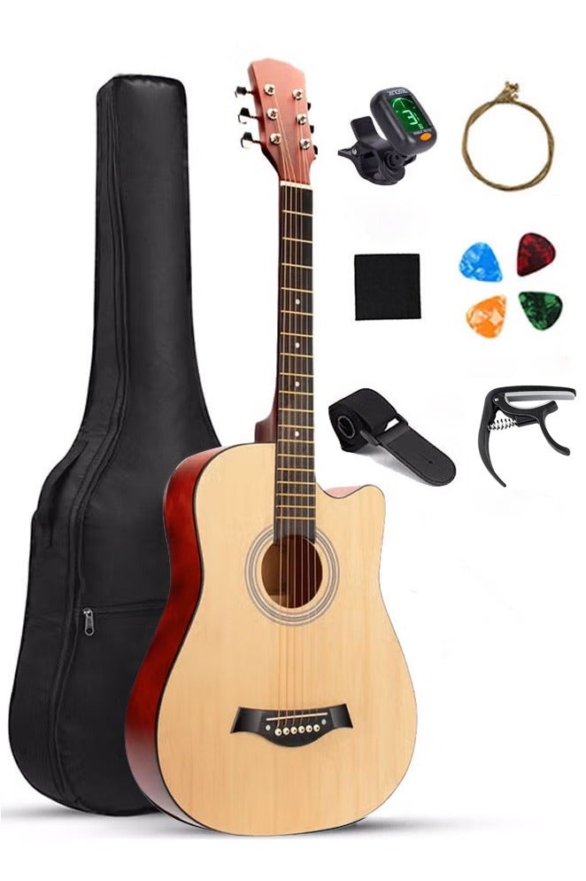 FLYHSO 38-Inch Guitar With Accessories Set for Kids and Adults with Guitar Bag Tuner Brass strings Capo String Pick and Clean Cloth for Gift  - Image 1