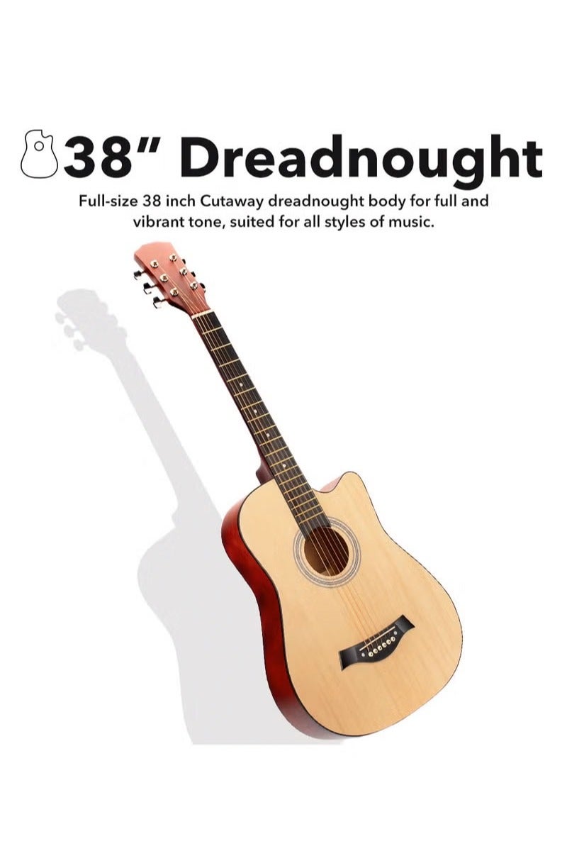 FLYHSO 38-Inch Guitar With Accessories Set for Kids and Adults with Guitar Bag Tuner Brass strings Capo String Pick and Clean Cloth for Gift  - Image 2