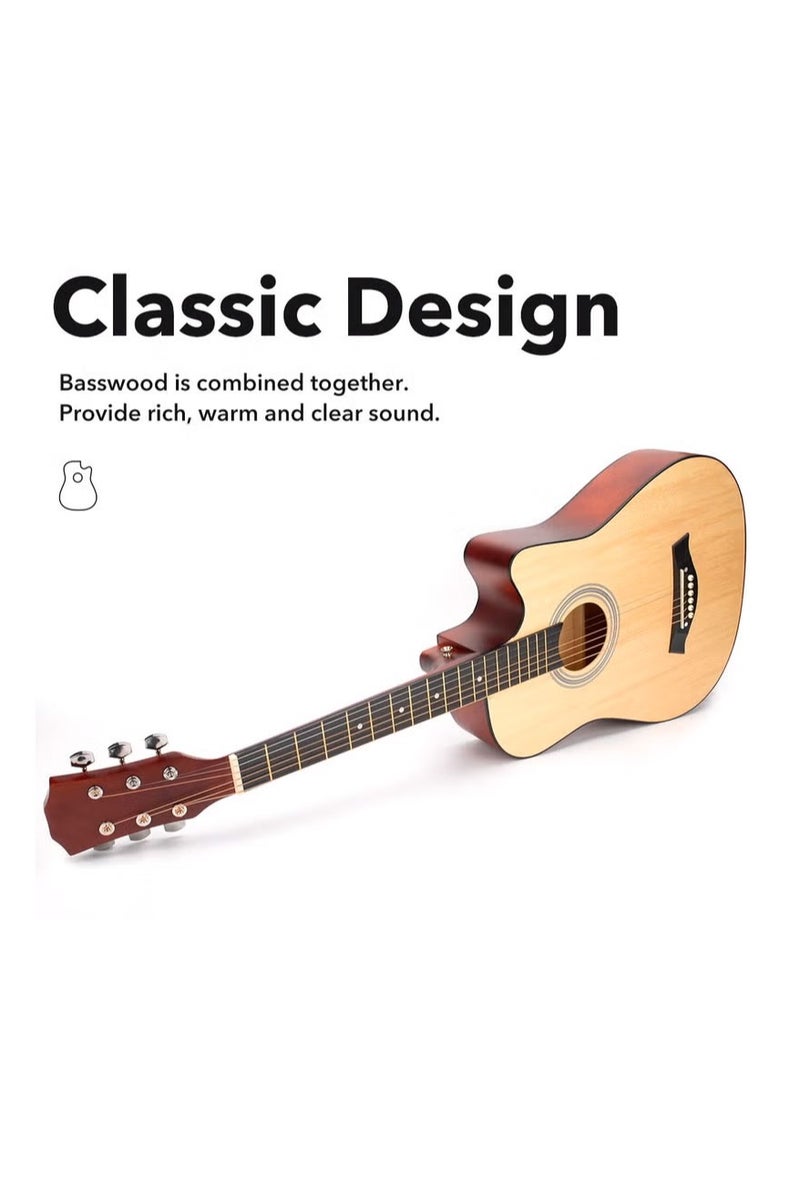 FLYHSO 38-Inch Guitar With Accessories Set for Kids and Adults with Guitar Bag Tuner Brass strings Capo String Pick and Clean Cloth for Gift  - Image 3
