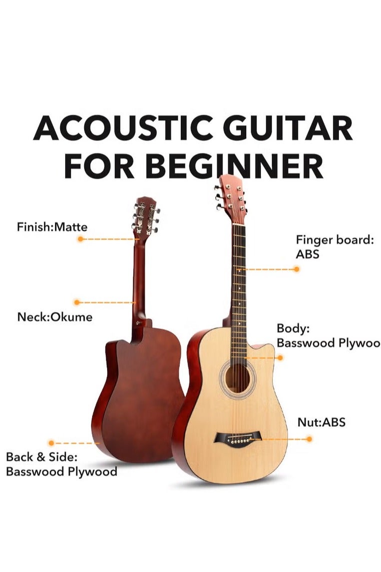 FLYHSO 38-Inch Guitar With Accessories Set for Kids and Adults with Guitar Bag Tuner Brass strings Capo String Pick and Clean Cloth for Gift  - Image 4