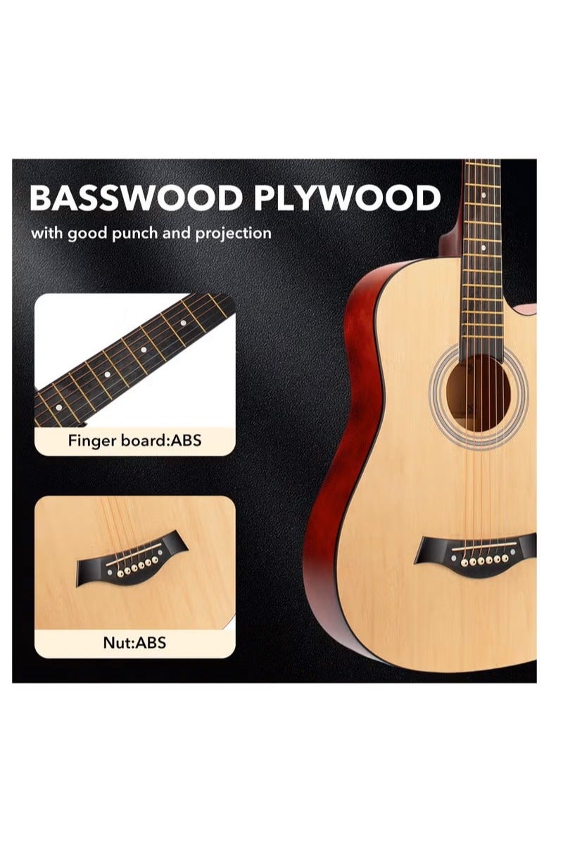 FLYHSO 38-Inch Guitar With Accessories Set for Kids and Adults with Guitar Bag Tuner Brass strings Capo String Pick and Clean Cloth for Gift  - Image 5