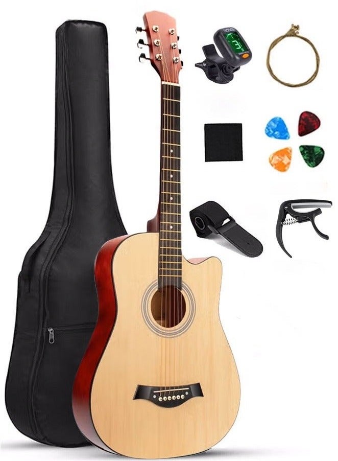 FLYHSO 38-Inch Guitar With Accessories Set for Kids and Adults with Guitar Bag Tuner Brass strings Capo String Pick and Clean Cloth for Gift - Image 1