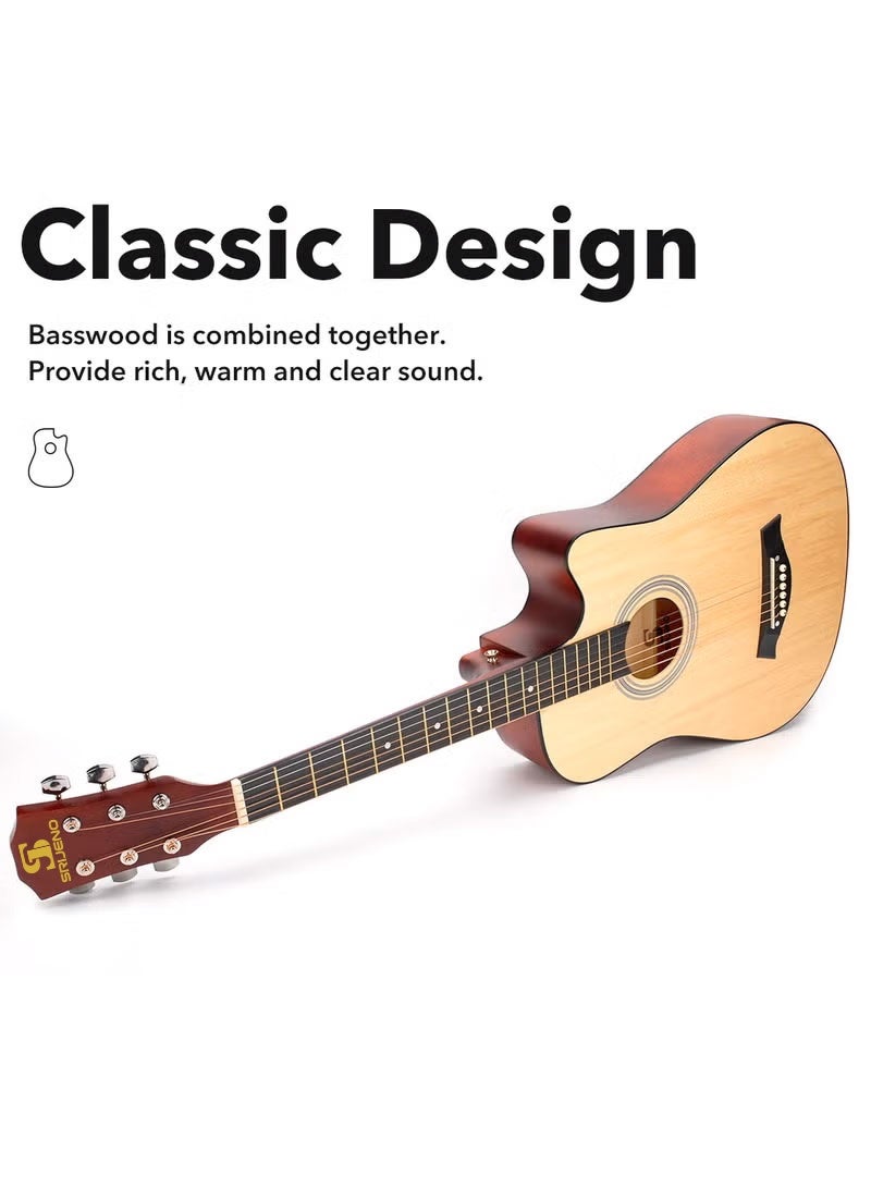 SRIJENO 38-Inch Guitar With Accessories Set for Kids and Adults with Guitar Bag Tuner Brass strings Capo String Pick and Clean Cloth for Gift - Image 3
