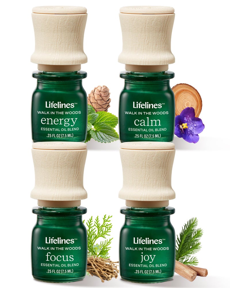 Lifelines Essential Oil Blends, 4-Pack - Blended Essential Oils with Precision Pump for Aromatherapy Diffusers - Long-Lasting Scented Fragrance - Walk in The Woods (Joy, Calm, Focus & Energy) - Image 1