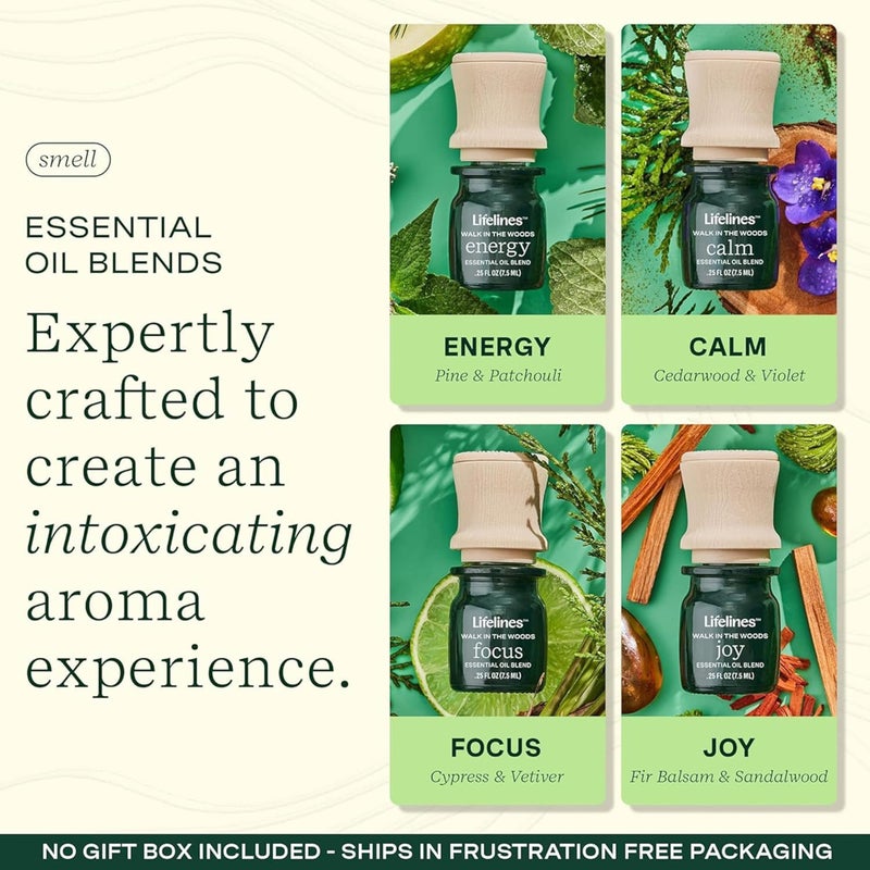 Lifelines Essential Oil Blends, 4-Pack - Blended Essential Oils with Precision Pump for Aromatherapy Diffusers - Long-Lasting Scented Fragrance - Walk in The Woods (Joy, Calm, Focus & Energy) - Image 3