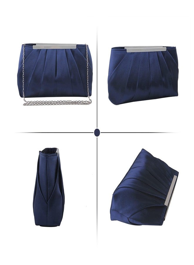 Lanpet Women's Evening Clutch Purses for Women Satin Elegant Pleated Evening Bag Silver Wedding Handbags for Women - Image 3