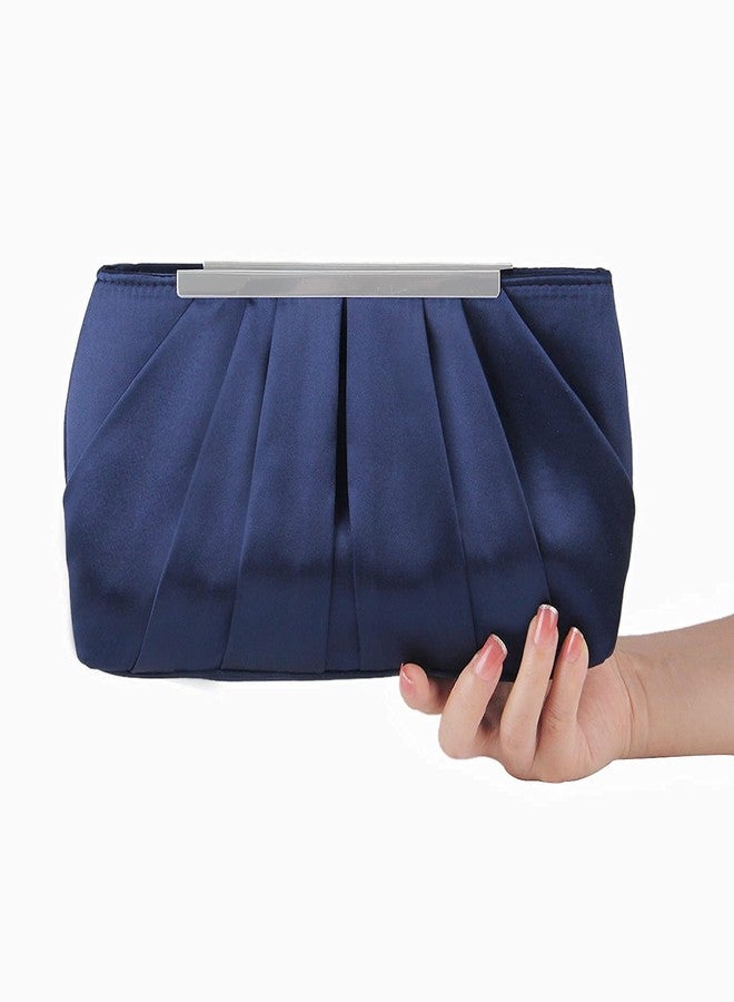 Lanpet Women's Evening Clutch Purses for Women Satin Elegant Pleated Evening Bag Silver Wedding Handbags for Women - Image 4