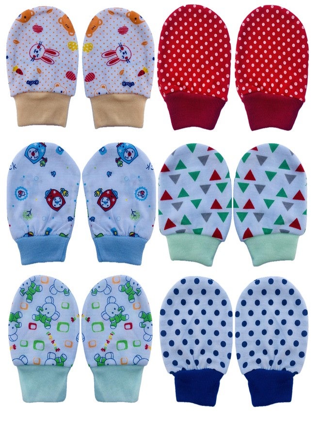 Wavva® Newborn Baby Cotton with Rib Hand Mittens Set | Gloves Set | Multicolor. (Pack of 6 Pairs) - Image 1