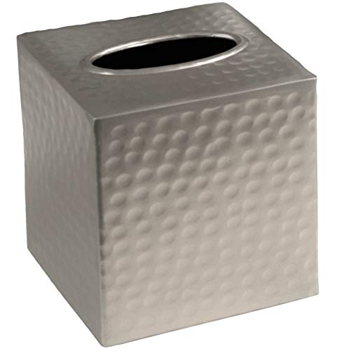 Monarch Abode Hand Hammered Tissue Box Cover Square Pewter Tissue Holder for Bathroom Square Metal Dresser Accessories for Home Decorative Tissue Box Holder Pewter Handcrafted Tissue Cover
