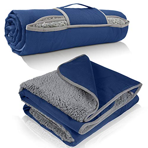 Tirrinia Waterproof Outdoor Blanket with Sherpa Lining, Windproof Triple Layers Warm Comfy Foldable for Camping Stadium, Sports, Picnic, Grass, Concert, Pet, Travel, Emergency Car Blanket 51''X 59'' - Image 1