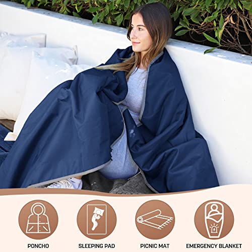 Tirrinia Waterproof Outdoor Blanket with Sherpa Lining, Windproof Triple Layers Warm Comfy Foldable for Camping Stadium, Sports, Picnic, Grass, Concert, Pet, Travel, Emergency Car Blanket 51''X 59'' - Image 2
