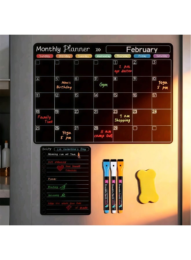 Erasable Refrigerator Calendar, Monthly Meal Planner And Today's Menu Whiteboard, 2pcs Fridge Chalkboard, Suitable For Kitchen Office, Includes 3 Marker Pens And 1 Eraser - Image 2
