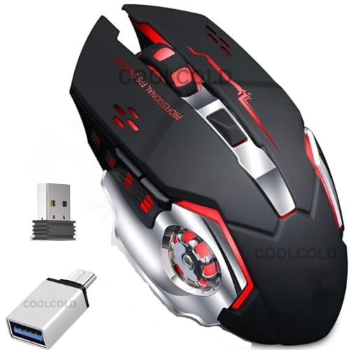 COOLCOLD Wireless Gaming Mouse – Rechargeable RGB with Type-C OTG Dongle, 2.4 GHz 2400 DPI, 6-Button, 4-Color Breathing Lights, 10 m Range (Black) - Image 1
