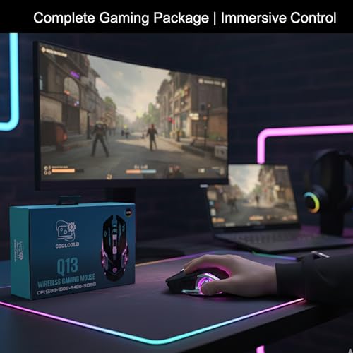COOLCOLD Wireless Gaming Mouse – Rechargeable RGB with Type-C OTG Dongle, 2.4 GHz 2400 DPI, 6-Button, 4-Color Breathing Lights, 10 m Range (Black) - Image 2
