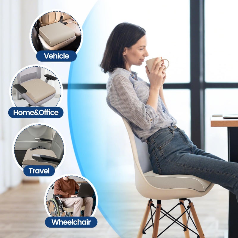 SweetSlubr Seat Cushion for Tailbone Pain Relief, Office Chair Cushion, Memory Foam Large Chair Cushion with Non-Slip Cover for Soft Support at Office Chair, Car Seat, Airplane Beige/Large - Image 4