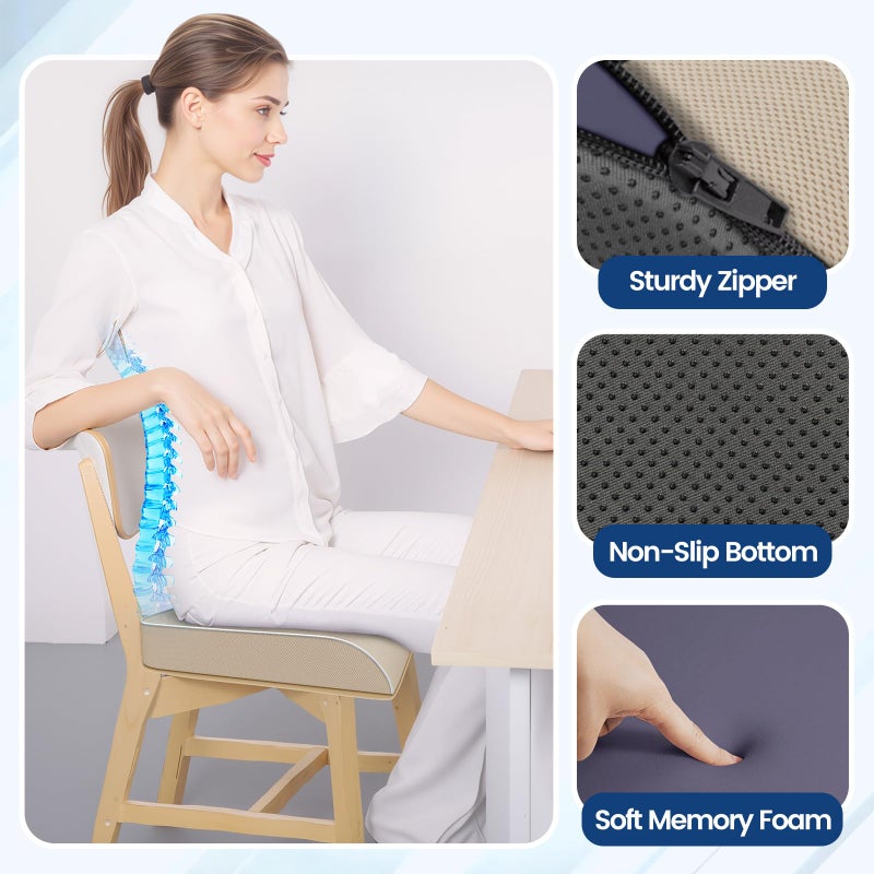 SweetSlubr Seat Cushion for Tailbone Pain Relief, Office Chair Cushion, Memory Foam Large Chair Cushion with Non-Slip Cover for Soft Support at Office Chair, Car Seat, Airplane Beige/Large - Image 5