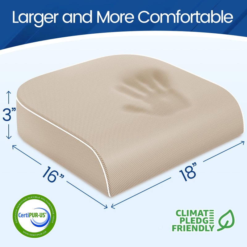 SweetSlubr Seat Cushion for Tailbone Pain Relief, Office Chair Cushion, Memory Foam Large Chair Cushion with Non-Slip Cover for Soft Support at Office Chair, Car Seat, Airplane Beige/Large - Image 2