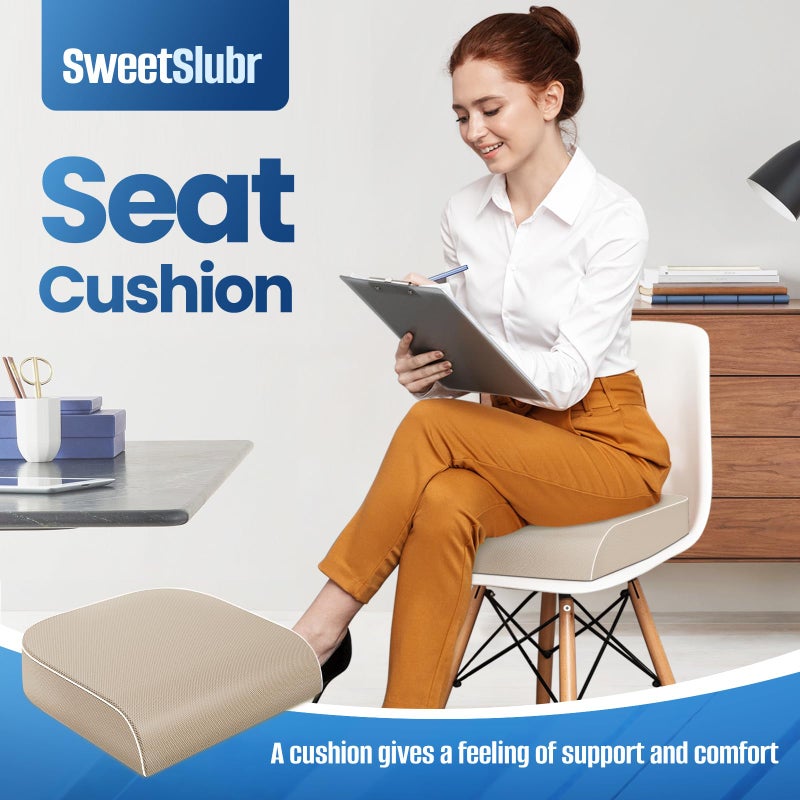 SweetSlubr Seat Cushion for Tailbone Pain Relief, Office Chair Cushion, Memory Foam Large Chair Cushion with Non-Slip Cover for Soft Support at Office Chair, Car Seat, Airplane Beige/Large - Image 3