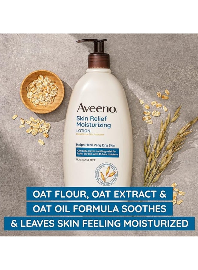 Aveeno Skin Relief Moisturizing Lotion for Very Dry Skin with Soothing Triple Oat & Shea Butter Formula, Dimethicone Skin Protectant Helps Heal Itchy, Dry Skin, Fragrance-Free, 33 fl. oz - Image 3