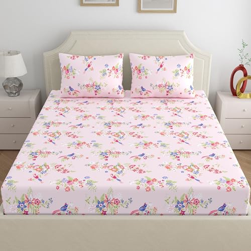 Home Ecstasy 100% Cotton Double Bedsheet with 2 Pillow Covers - (Size 87 x 94 inches, 140 TC, Colour - Pink: Blushed Petal) - Image 2
