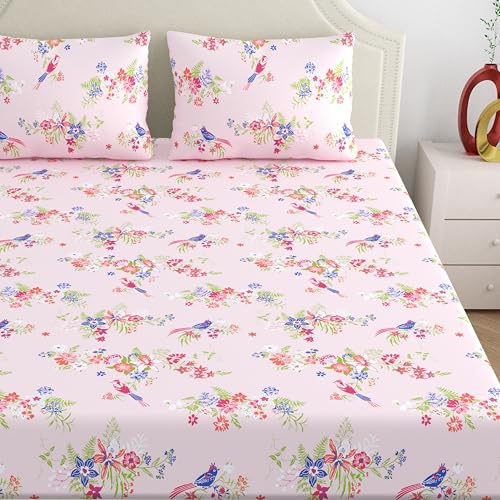 Home Ecstasy 100% Cotton Double Bedsheet with 2 Pillow Covers - (Size 87 x 94 inches, 140 TC, Colour - Pink: Blushed Petal) - Image 3
