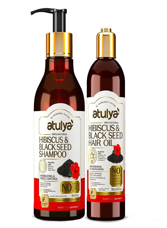 Atulya Hibiscus & Black Seed Hair Growth Combo | Shampoo & Hair Oil | Strengthens & Vitalizes Hair | Paraben, Sulphate, Silicone & Mineral Oil Free | Suitable for All Hair Types| (300ml+200ml) | - Image 2