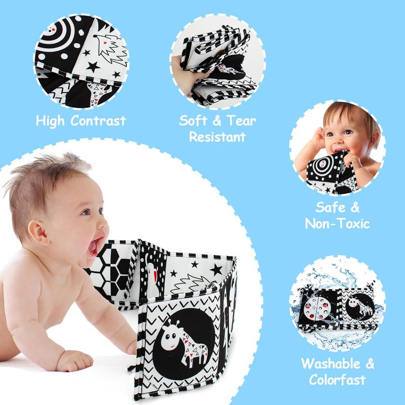Cawgug Black And White High Contrast Soft Book For Babies 0-12 Months - Early Education Infant Tummy Time And Sensory Toys  Montessori Cloth Book Activities - Image 4