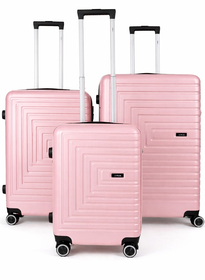 MNUK Pilgrimage Set of 3 Luggage | Hardside Soft Handle Trolley with TSA Lock |360° 4 Wheeler| Cabin-20 Inch, Medium- 24 Inch, Large-28 Inch| Rose Gold - Image 1