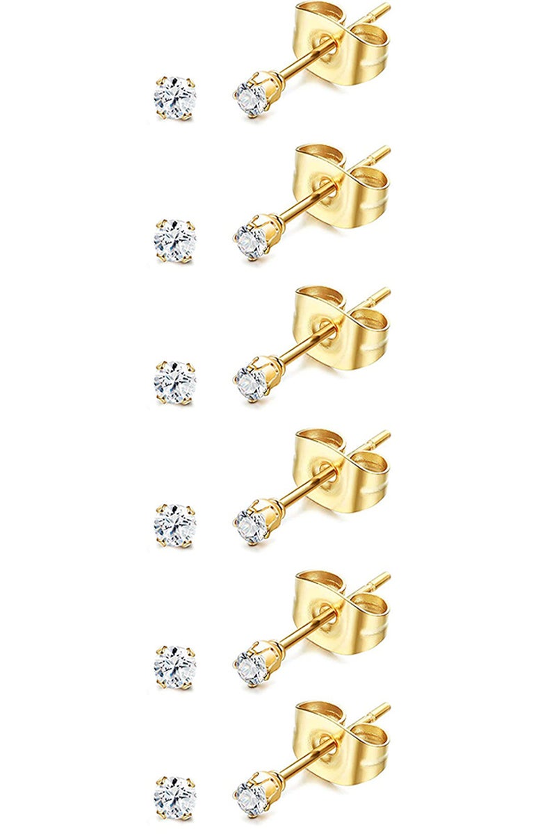 showself 12Pcs 2MM Tiny CZ Stud Earring, 20G Hypoallergenic Surgical Steel Small Gold Cartilage Helix Piercing Jewelry, Micro Stacked Ear Studs, Mini Cubic Zirconia Post Earrings Set for Multiple Hole Piercing - Image 1