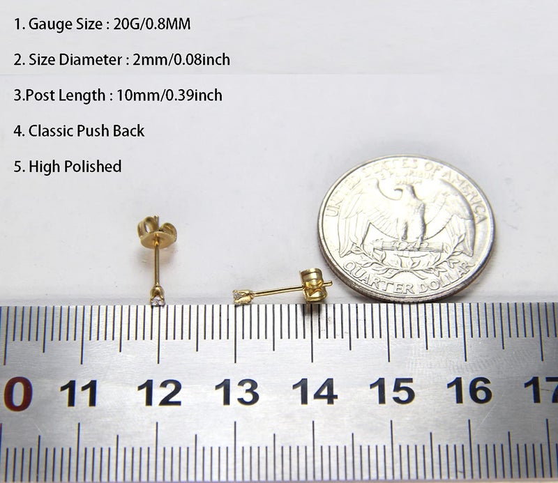 showself 12Pcs 2MM Tiny CZ Stud Earring, 20G Hypoallergenic Surgical Steel Small Gold Cartilage Helix Piercing Jewelry, Micro Stacked Ear Studs, Mini Cubic Zirconia Post Earrings Set for Multiple Hole Piercing - Image 3