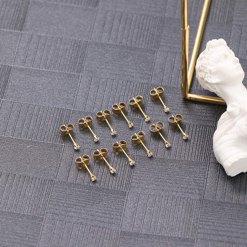 showself 12Pcs 2MM Tiny CZ Stud Earring, 20G Hypoallergenic Surgical Steel Small Gold Cartilage Helix Piercing Jewelry, Micro Stacked Ear Studs, Mini Cubic Zirconia Post Earrings Set for Multiple Hole Piercing - Image 2