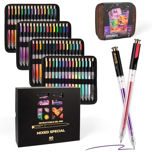 ZSCM Retractable Gel Pen For Adult Coloring, 60 Colors Large Capacity Multicolor Gel Ink Pens, 1 mm Fine Point Smooth Writing Color Pen for Adult Coloring Book Note Taking Aesthetic Art Supplies - Image 1