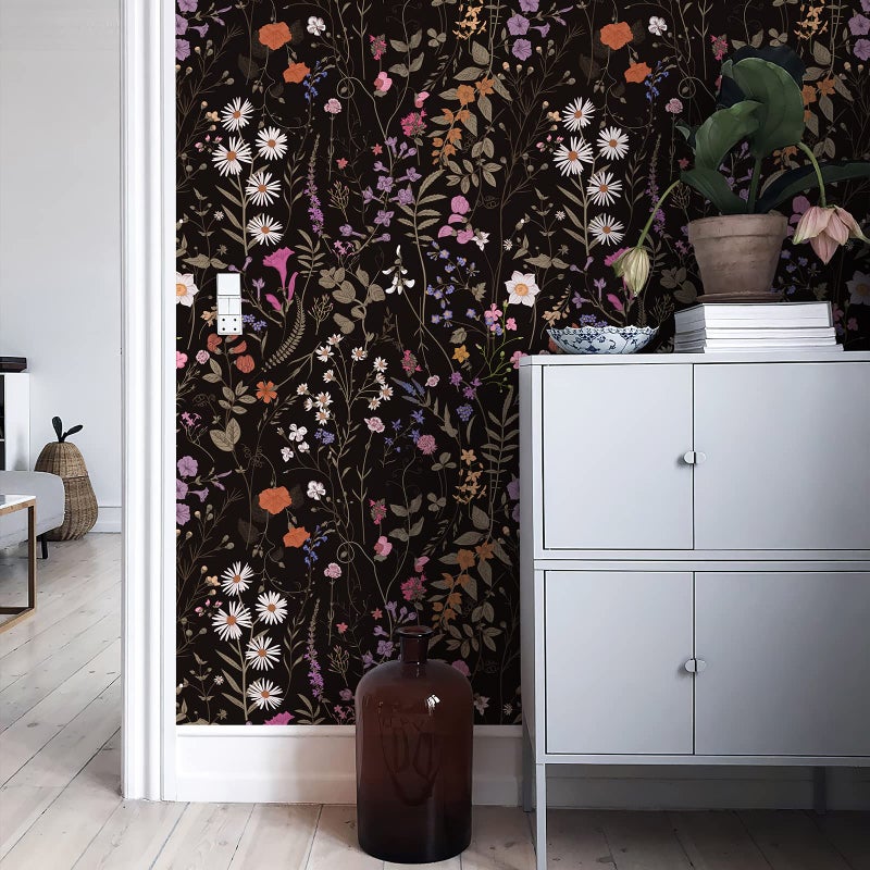 JiffDiff Floral Wallpaper Peel and Stick- Farm Wildwood Daisy Flower Stick on Wallpaper Dark Floral Self Adhesive Contact Paper (17.3" x 118", Timeless) - Image 2