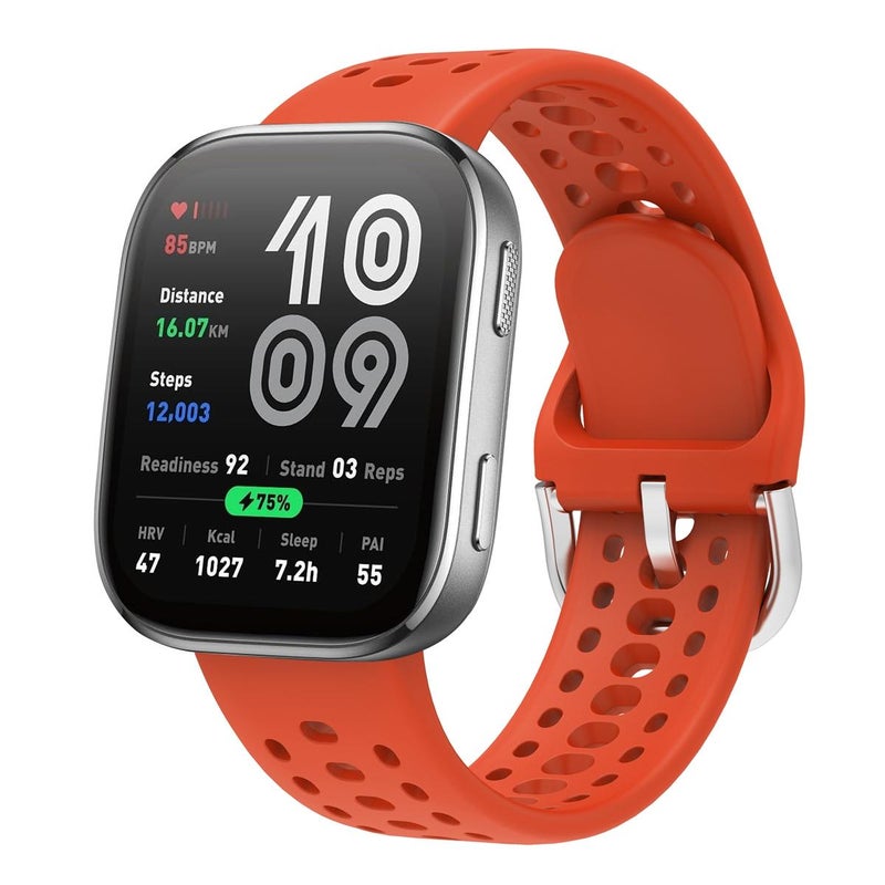 For Amazfit Bip 6 Silver Buckle Solid Color Silicone Watch Band(Orange) - Image 1