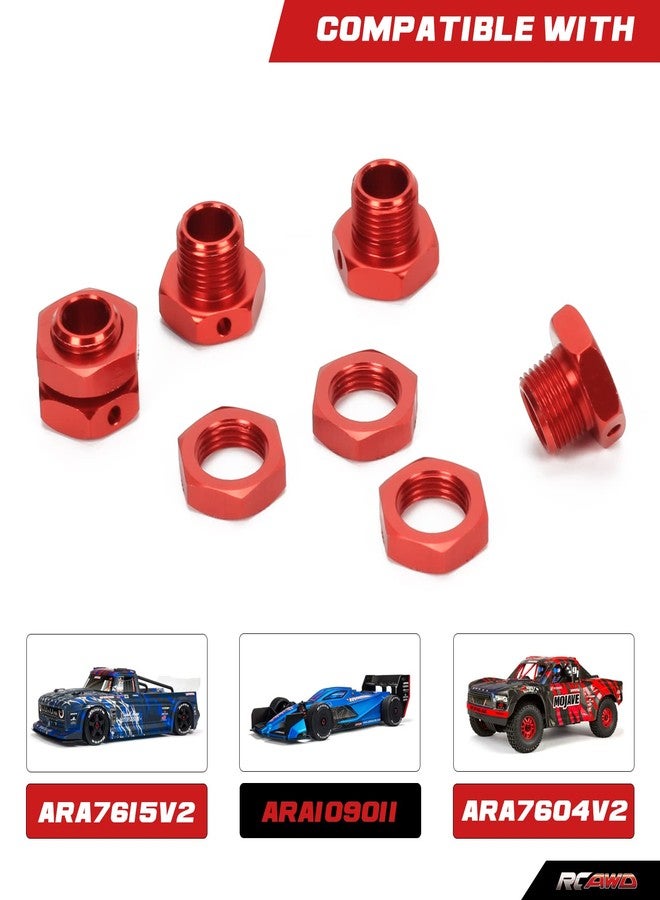 RCAWD Wheel Nut & Wheel Hex 17mm for 1/7 ARRMA Infraction Mojave Limitless 6S & 1/8 ARRMA Typhon 6S Upgrades Parts, Hex Wheels Hubs Adapter for #AR310447#ARAC9413, #AR310449#ARAC9763 Red - Image 2