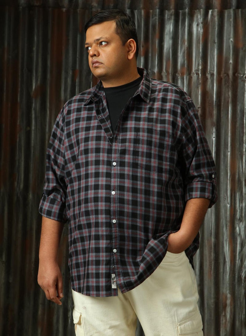 HIGH STAR Men's Multicoloured 100% Cotton Checkered Plus Size Button Down Regular Fit Shirt - Image 1