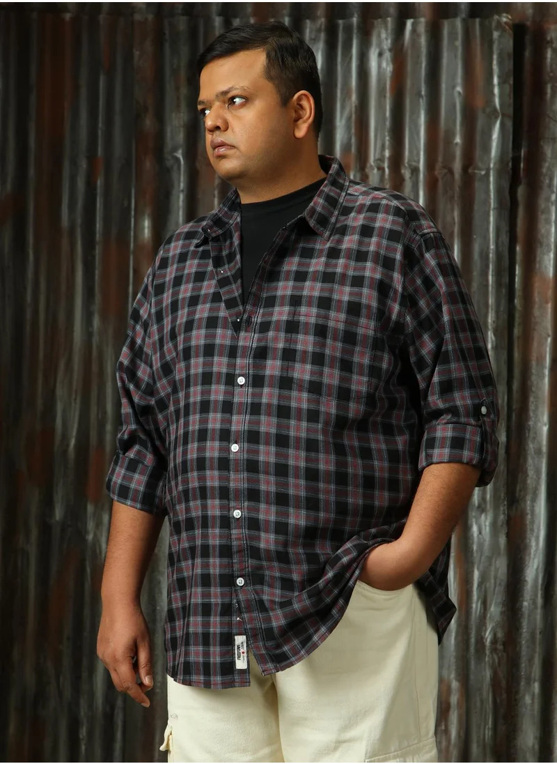 هاي ستار Men's Multicoloured 100% Cotton Checkered Plus Size Button Down Regular Fit Shirt