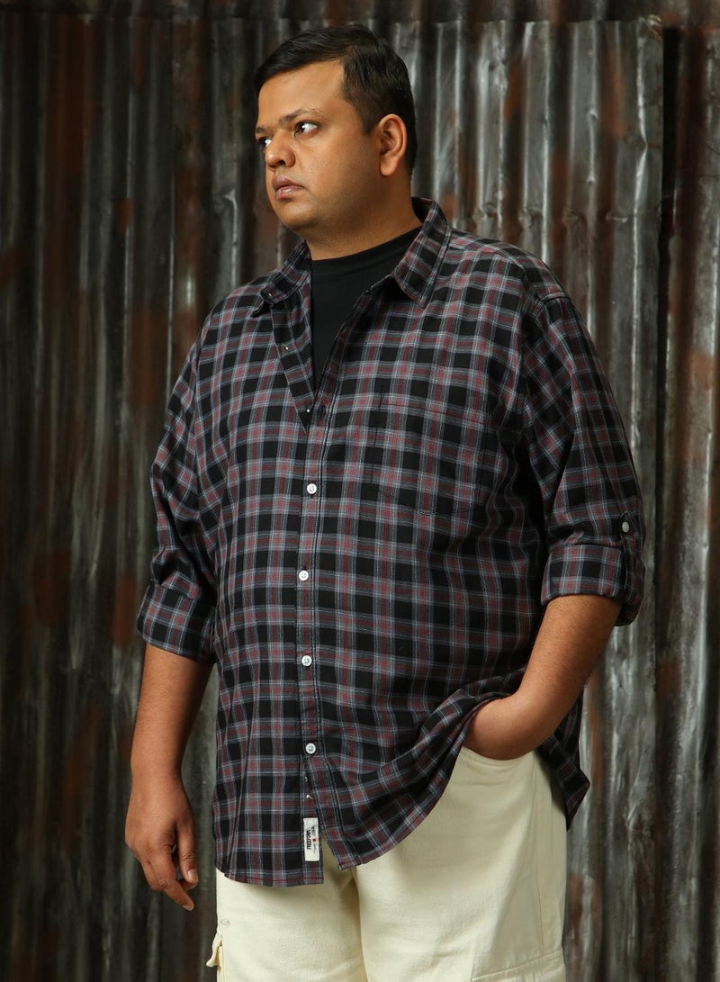 HIGH STAR Men's Multicoloured 100% Cotton Checkered Plus Size Button Down Regular Fit Shirt - Image 2