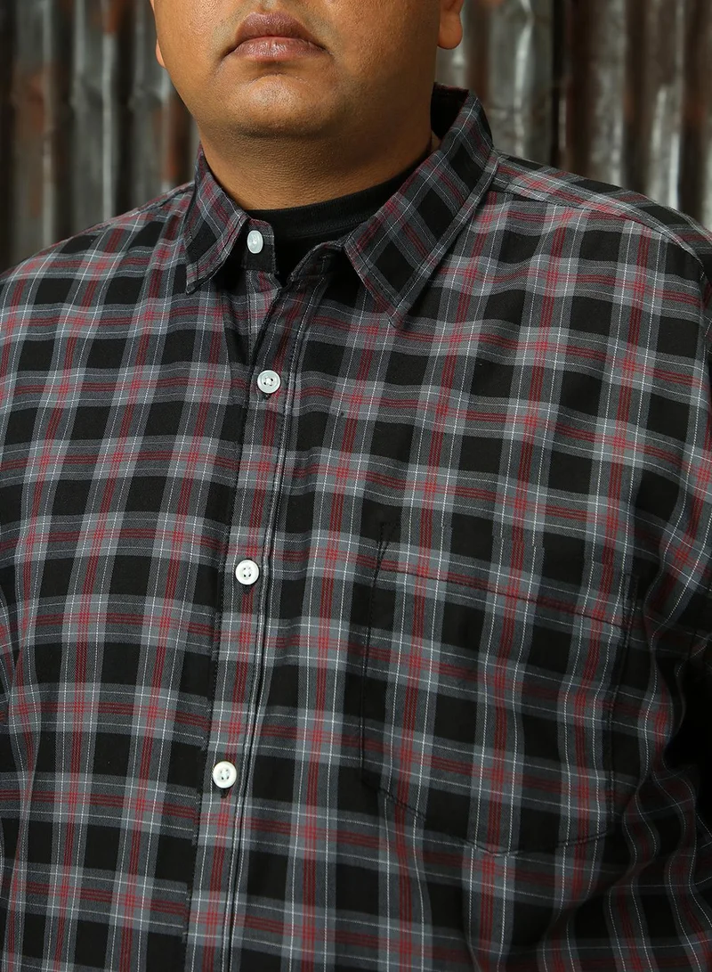 HIGH STAR Men's Multicoloured 100% Cotton Checkered Plus Size Button Down Regular Fit Shirt