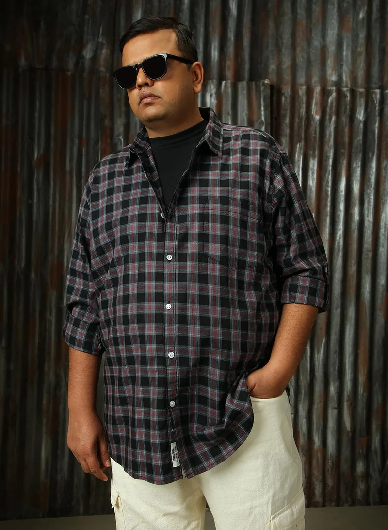 HIGH STAR Men's Multicoloured 100% Cotton Checkered Plus Size Button Down Regular Fit Shirt