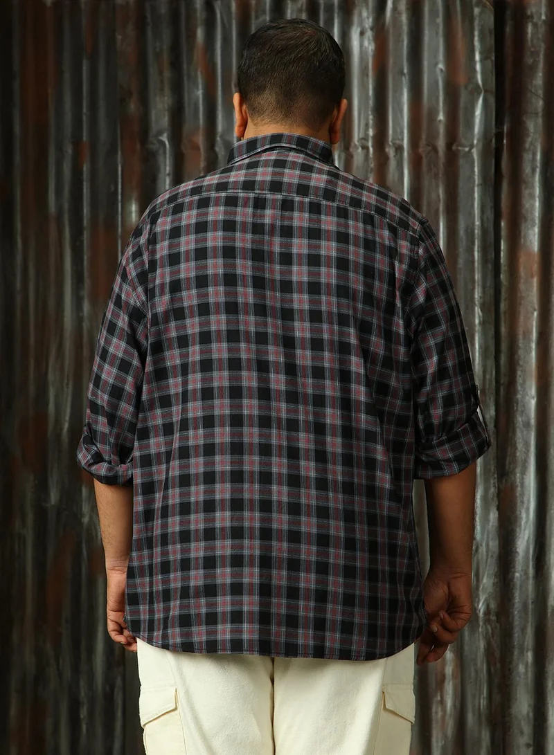 HIGH STAR Men's Multicoloured 100% Cotton Checkered Plus Size Button Down Regular Fit Shirt