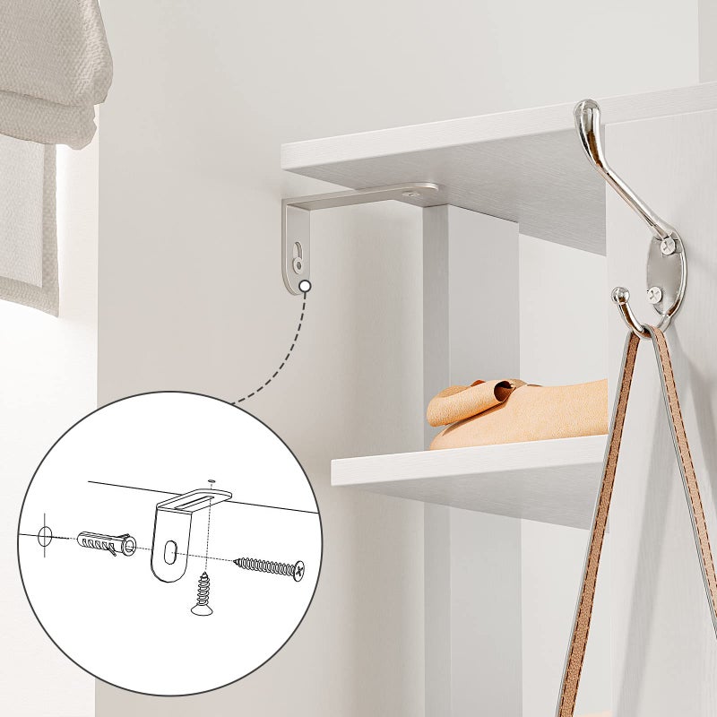 HOOBRO 8 Tier White Narrow Shoe Rack with 2 Hooks, Rustic Style, Stable Shoe Rack for Entrance, Living Room, Bedroom - Image 5