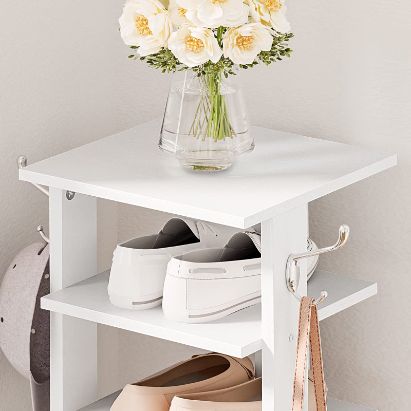 HOOBRO 8 Tier White Narrow Shoe Rack with 2 Hooks, Rustic Style, Stable Shoe Rack for Entrance, Living Room, Bedroom - Image 4
