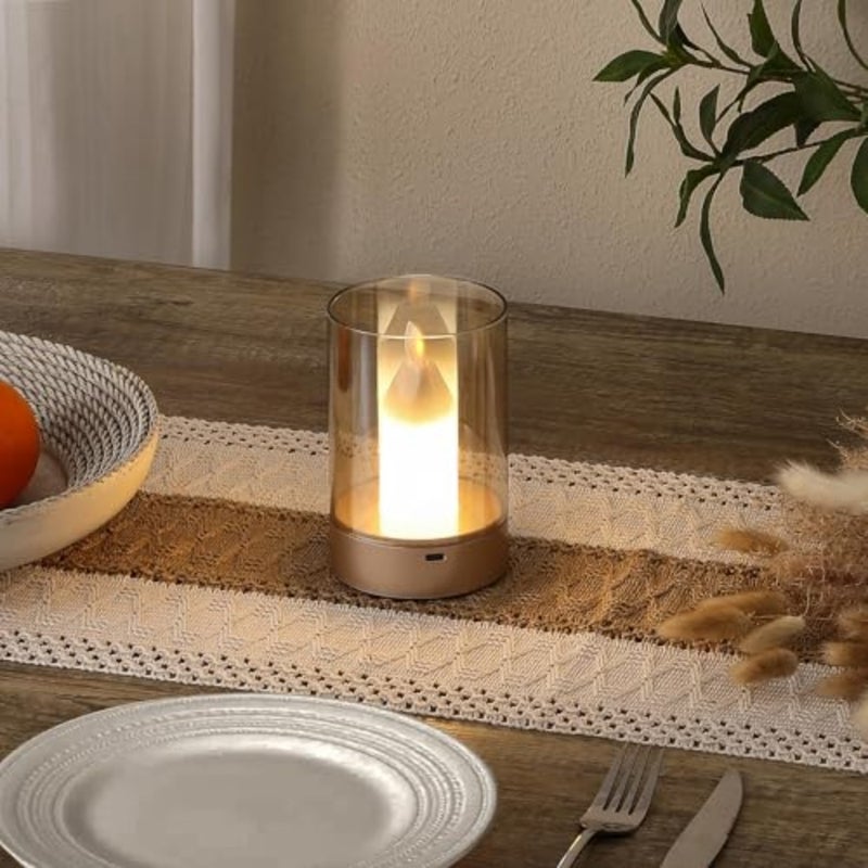 Diwali Small Candle Table Lamp Cordless Gesture Sensor Control Night Light Glass Flameless Candle Dimmable Outdoor Lantern Rechargeable Warm Light for Bedroom Restaurant Cafe - Image 2