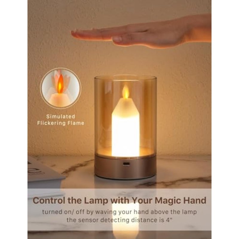 Diwali Small Candle Table Lamp Cordless Gesture Sensor Control Night Light Glass Flameless Candle Dimmable Outdoor Lantern Rechargeable Warm Light for Bedroom Restaurant Cafe - Image 3